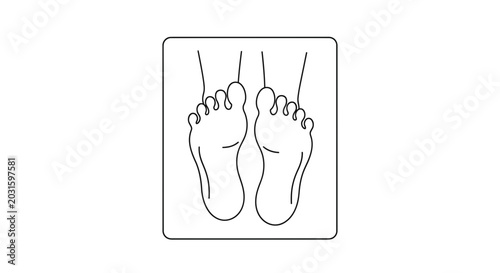 Bare Feet Top View Line Drawing Icon Isolated on White Background