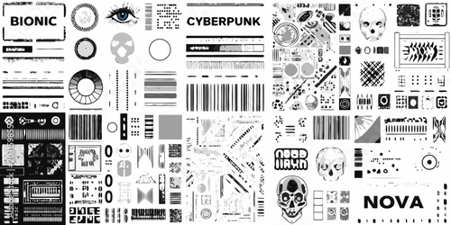 Obraz na płótnie cyberpunk collage with bionic eye skull and robotic elements in monochrome style