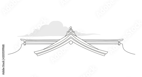 Traditional Japanese Roofline with Clouds