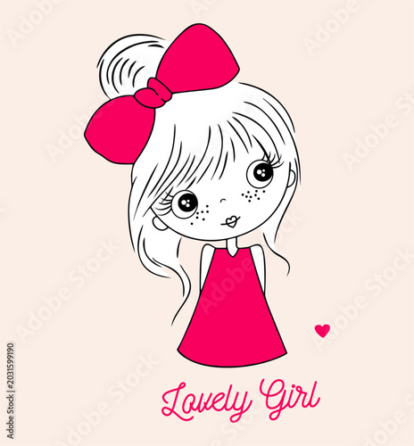 Lovely Girl Cartoon Character Minimal Pink Fashion Illustration