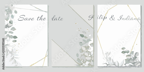 Bild auf Leinwand watercolor triptych with gold foil accents and eucalyptus leaf arrangements wedd