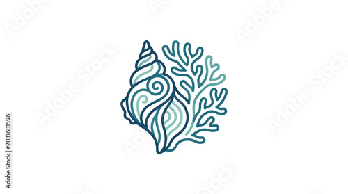 Stylized Seashell and Coral Illustration.