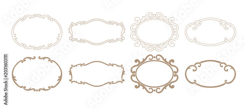 Luxury Rococo Oval Ornament Frame Border Set, line art silhouette vintage oval frame for branding, wedding invitation, cnc, cutting file