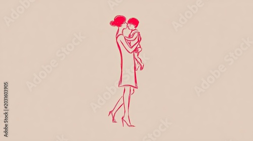Stylized drawing depicts a woman tenderly holding a small child against a neutral background