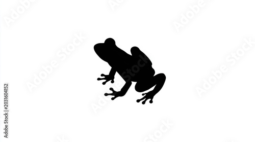 Black silhouette graphic depiction of a small amphibian resting in profile against a bright background