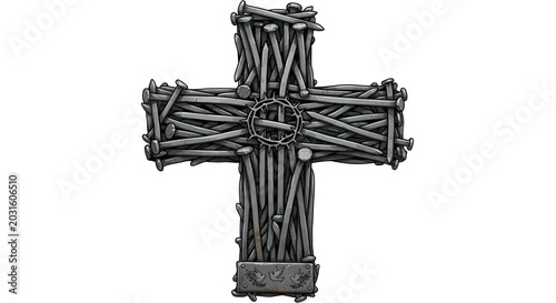 Quadro su tela Nail Cross with Crown of Thorns - Religious Symbol of Sacrifice and Faith