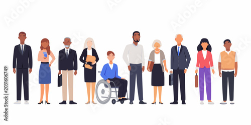 Foto a lineup of ten diverse business professionals in a flat vector illustration sty