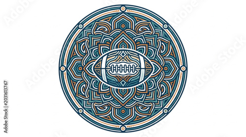 Foto American football centered in a detailed mandala pattern.