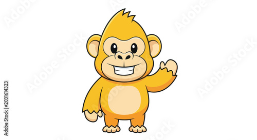 Photography Cute cartoon monkey waving hello, isolated on white background.