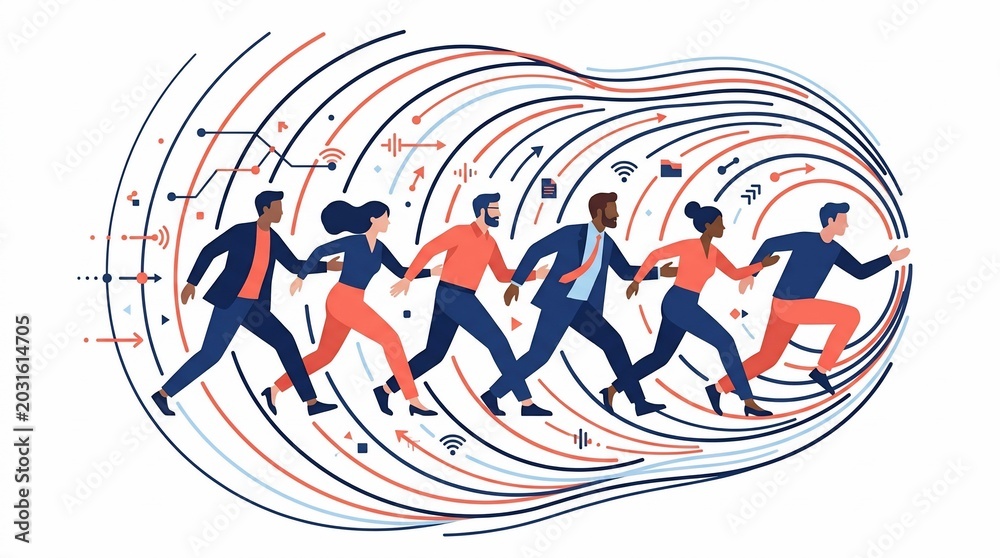 Fototapeta premium Diverse Business Professionals Running Together Toward Success and Future Growth.