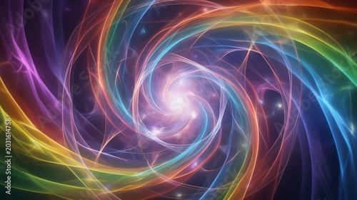 虹色のエネルギーラインが流れる透明感あふれる幻想的なスピリチュアル背景アニメーション