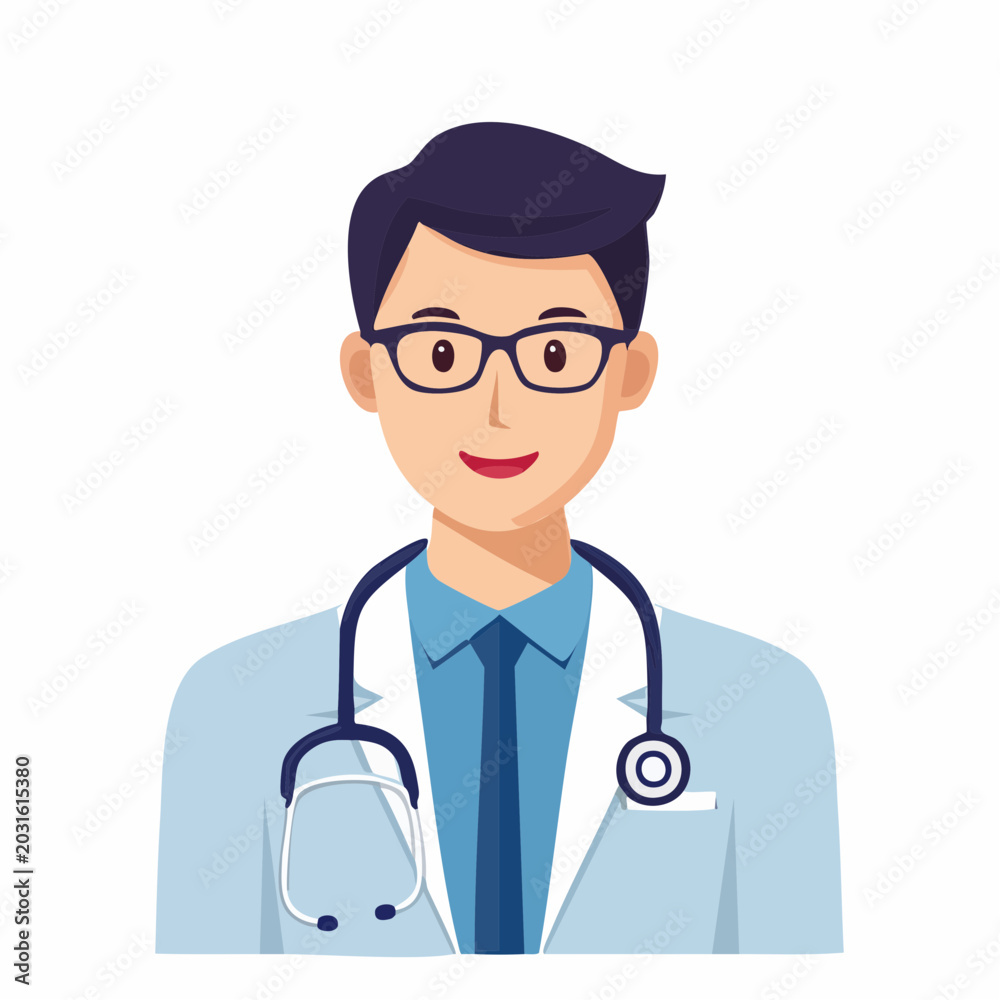 Fototapeta premium Cartoon Doctor with Stethoscope and Glasses