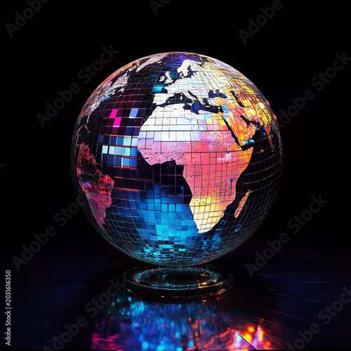 Disco ball with earth pattern.