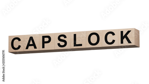 CapsLock.3D illustration of wooden cubes.close up of wooden cubes,Supports PNG files with transparent backgrounds.