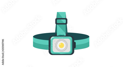 Compact LED Headlamp with Adjustable Turquoise Strap.