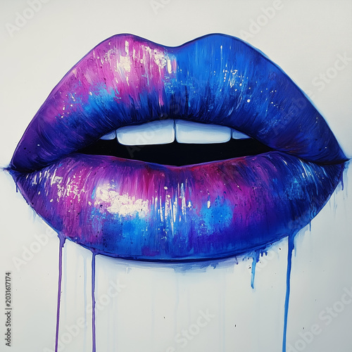 Colorful 3D lips using chalk technique.