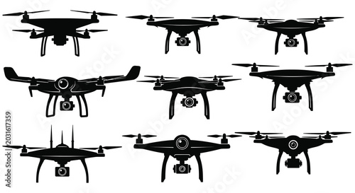 Fotografía Collection of drone silhouettes in various designs against a white background si