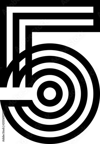black and white number 5 vector illustration