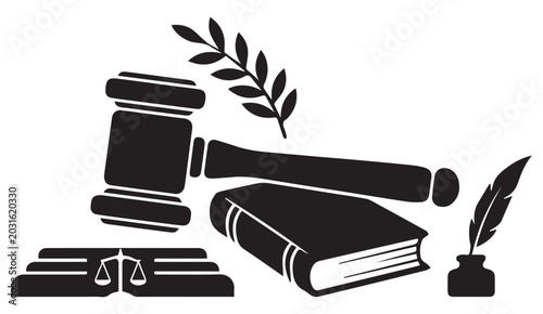Foto Law and Justice Symbols Vector Icon Set