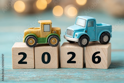 Wooden Letter Blocks with Colorful Toy Trucks for Children Playtime