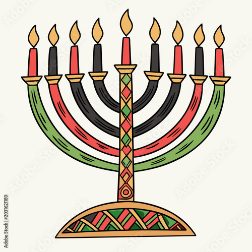 Bilde på lerret colorful kinara with seven candles vector illustration of a kwanzaa ceremonial c