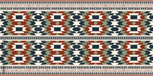 Photos Seamless southwestern tribal geometric pattern with ethnic textile motifs for fabric, fashion, wallpaper, and decorative design