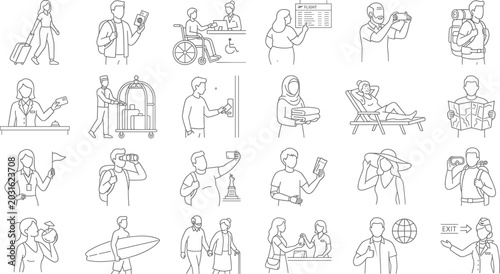 Fotografie Travel and Tourism Thin Line Icons Set for Website and App Use