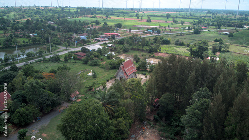 Billede på lærred Aerial View of Rural Thai Temple in Nakhon Ratchasima Thailand