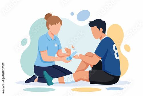 Paramedic Providing First Aid to Injured Sports Athlete Vector