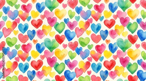 Colorful Watercolor Hearts Pattern Background