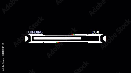 White HUD Glitch Loading Interface Animation with Percentage Progress Display. Transparent Background. 4K Motion Graphic