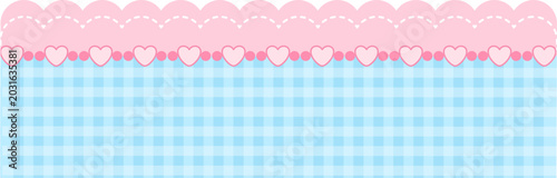 Pink and blue gingham heart pattern border