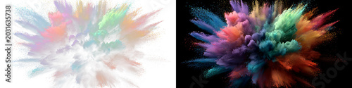 Cuadro en lienzo Colorful rainbow dust overlay with dynamic paint burst PNG