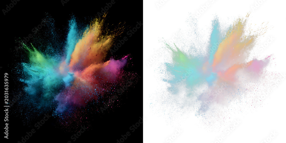 Fototapeta premium Explosive rainbow holi powder burst with vivid color splash PNG
