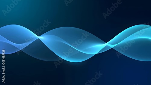 Abstract glowing blue light waves on dark gradient background