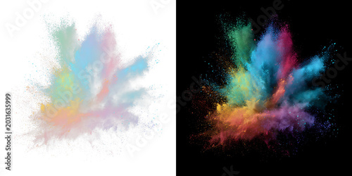 Bright multicolored pigment cloud with dynamic powder explosion PNG