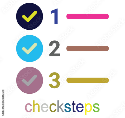 Numbered checklist with checkmarks and lines for text, colorful infographic design elements