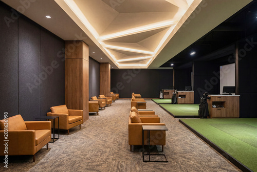 Premium restaurant and lounge interior with refined seating and warm architectural lighting