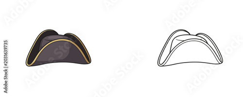 Fotografie Pirate tricorn hat cartoon illustration in flat color and black line styles repr