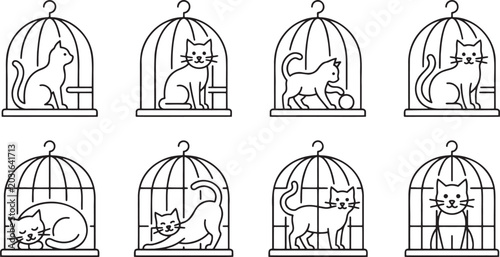 Tableau sur toile Symbolic cats inside birdcages for metaphorical design concepts