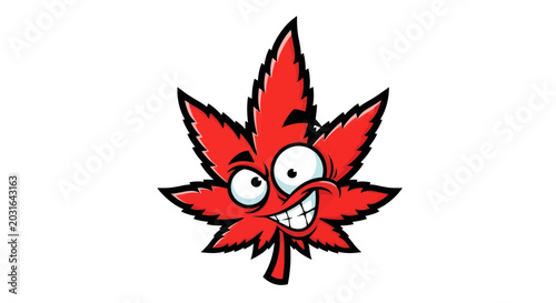 Vászonkép Funny Red Marijuana Leaf Character with Crazy Eyes and Big Smile