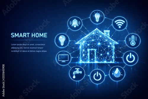Smart home digital interface with glowing tech icons. Ai generative