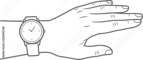 Canvas Print A simple line of a human hand wearing a classic analog wristwatch on the wrist,