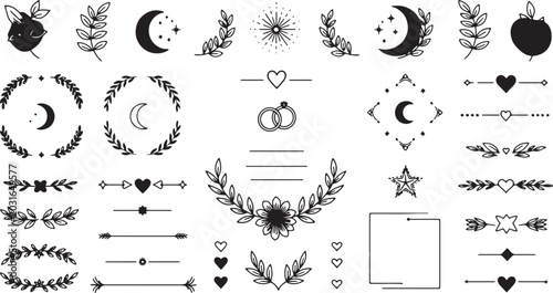 Tableau sur toile Minimalist Boho Wedding Hair Accessories and Floral Headpieces Vector Set