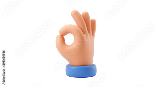 3D Cartoon Hand Making OK Gesture Isolated on White Background