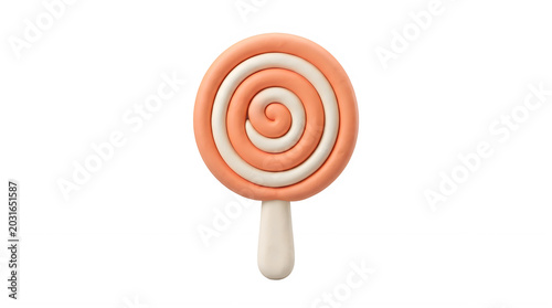 3D Orange and White Spiral Lollipop Icon on White Background