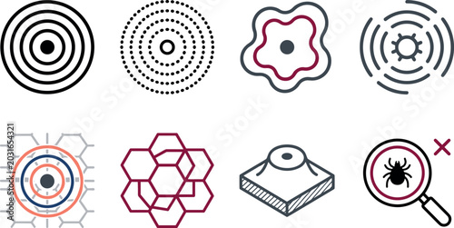 Bild auf Leinwand Tick Control and Lyme Disease Prevention Abstract Icon Set Featuring Bullseye Ra