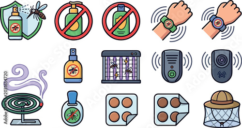 Fotografie Mosquito Repellent and Insect Control Icon Set with Electronic Zapper Protective