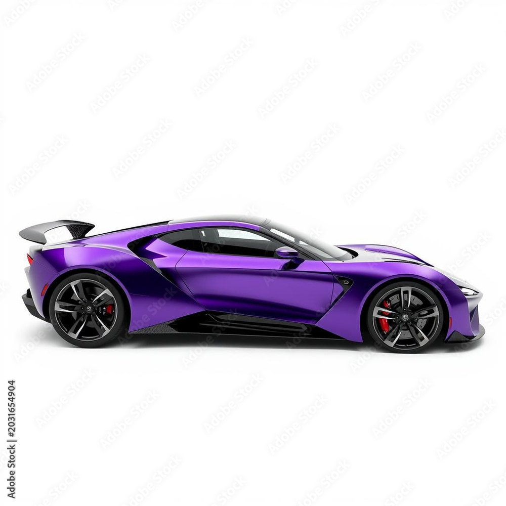 Naklejka premium Sleek Purple Concept Car Isolated on White