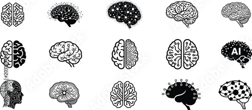 Vector brain illustrations ai neural network and circuit board designs
